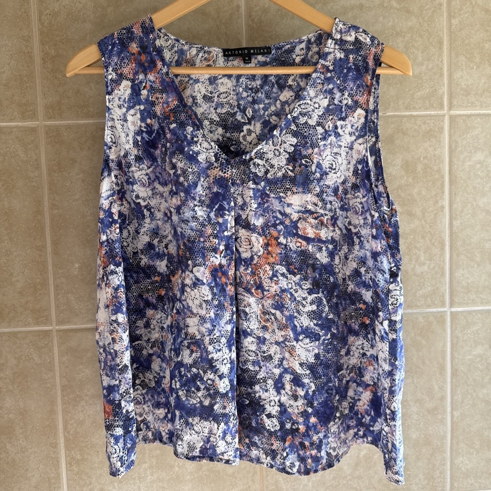 Antonio Melani Zita Top Size Medium Floral Flowy 100% Silk Summer Romantic Artsy